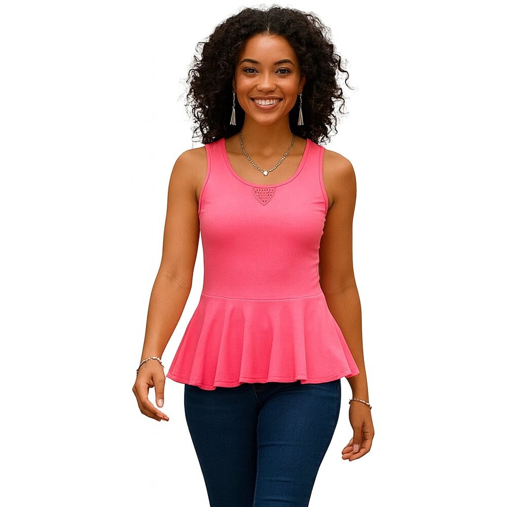 Pretty In Pink Cotton Spandex Stretchy SleevelessTop - Picture 2 of 4